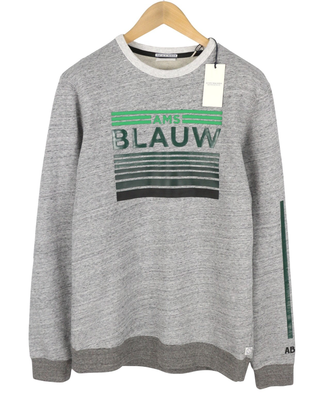 SCOTCH & SODA Men Sweatshirt M Grey Melange Cotton Crew Neck Long Sleeve Pull On