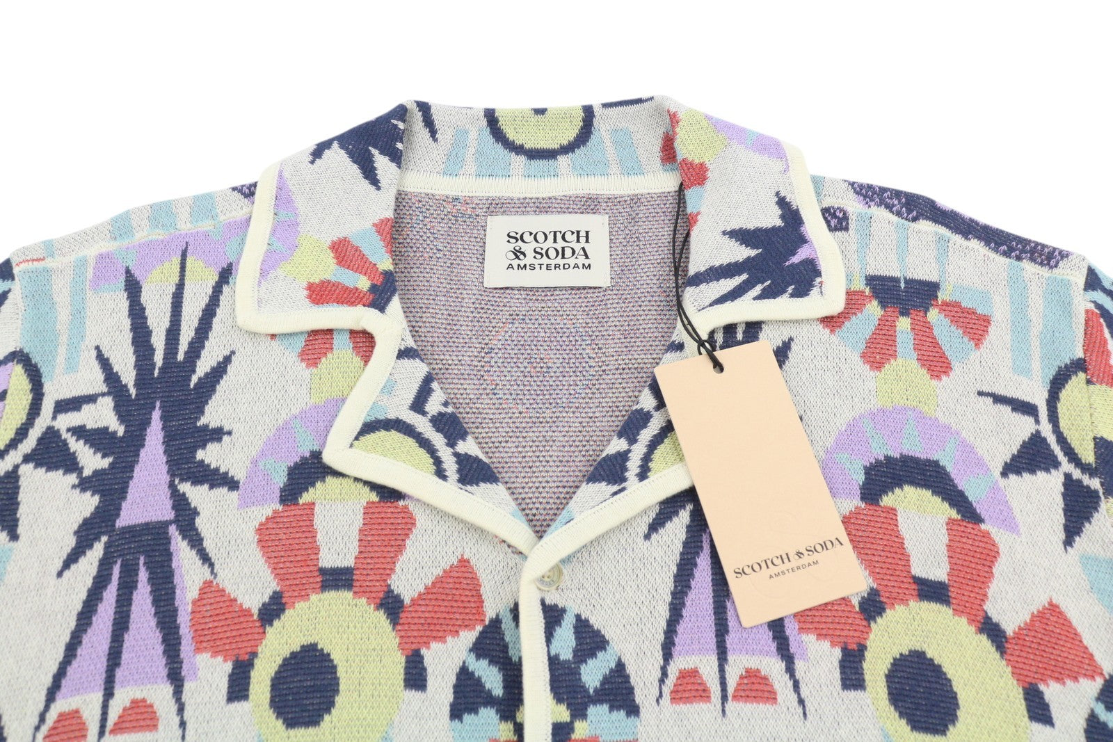 SCOTCH & SODA Men Shirt M Patterned Jacquard Knit Button Up Short Sleeve