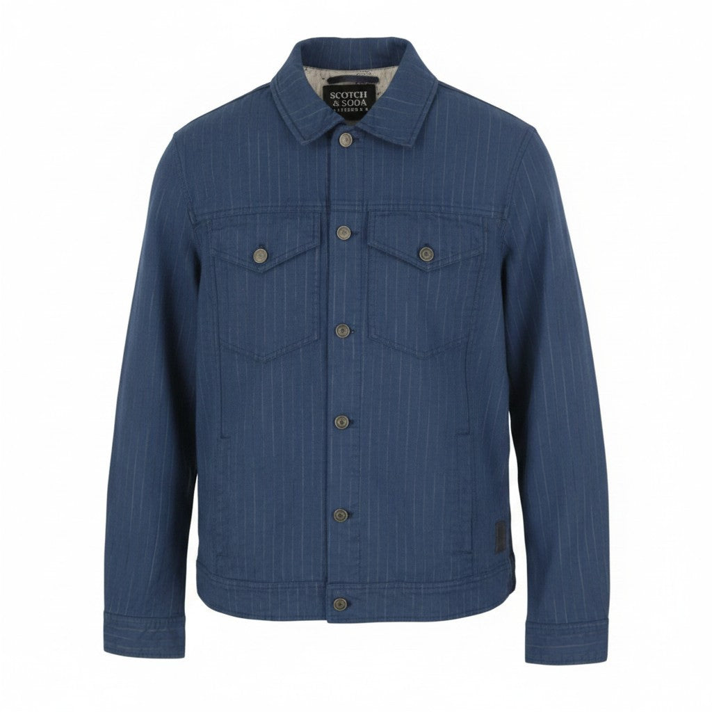 SCOTCH & SODA Men Jacket M Blue Pinstriped Spread Button Up Lightweight Trucker