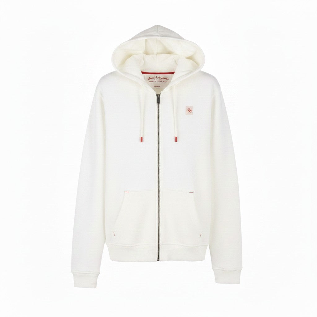 SCOTCH & SODA Men Hoodie M White Organic Cotton Pockets Hooded Full Zip