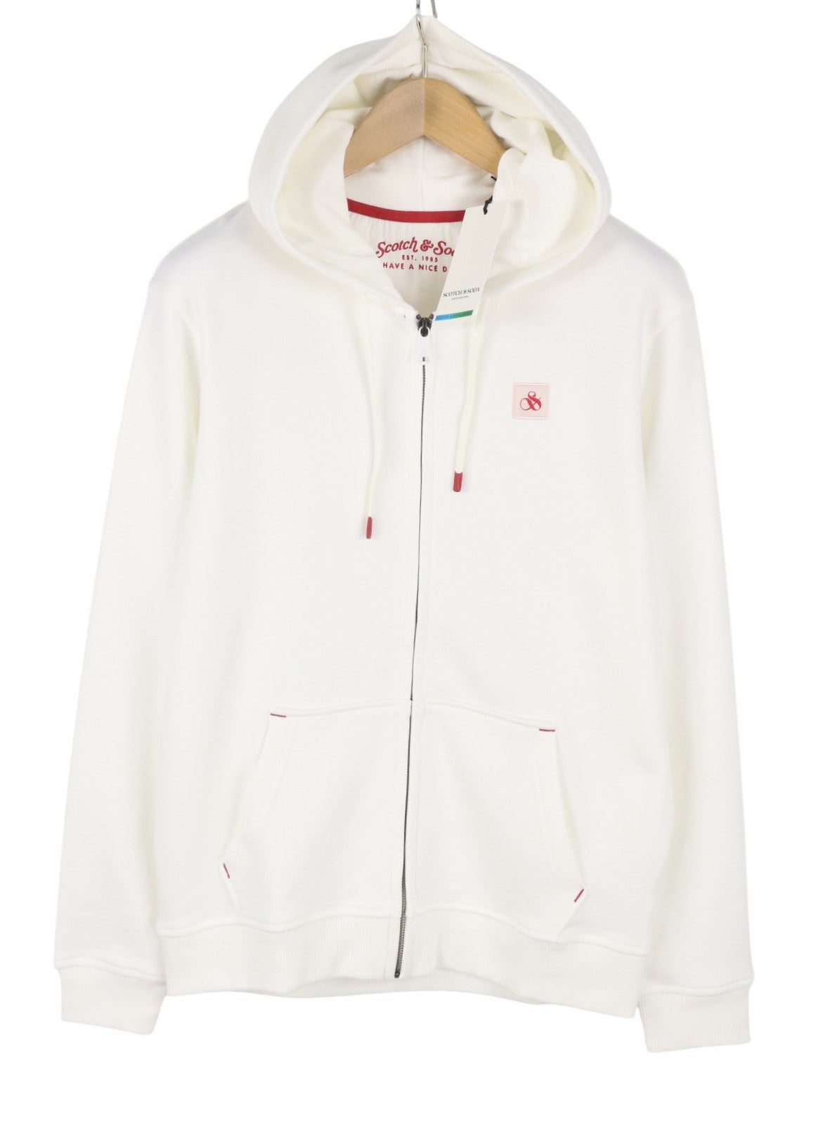 SCOTCH & SODA Men Hoodie M White Organic Cotton Pockets Hooded Full Zip