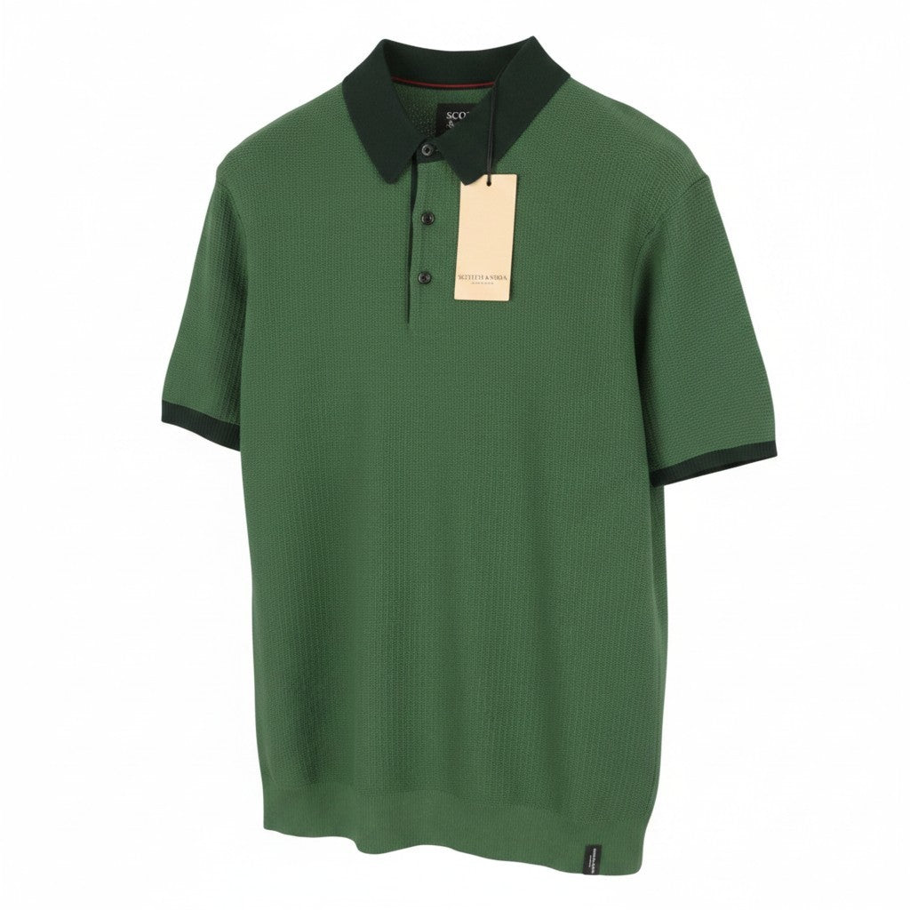 SCOTCH & SODA Men Polos M Sage Green Tight Knit Stretch Short Sleeved