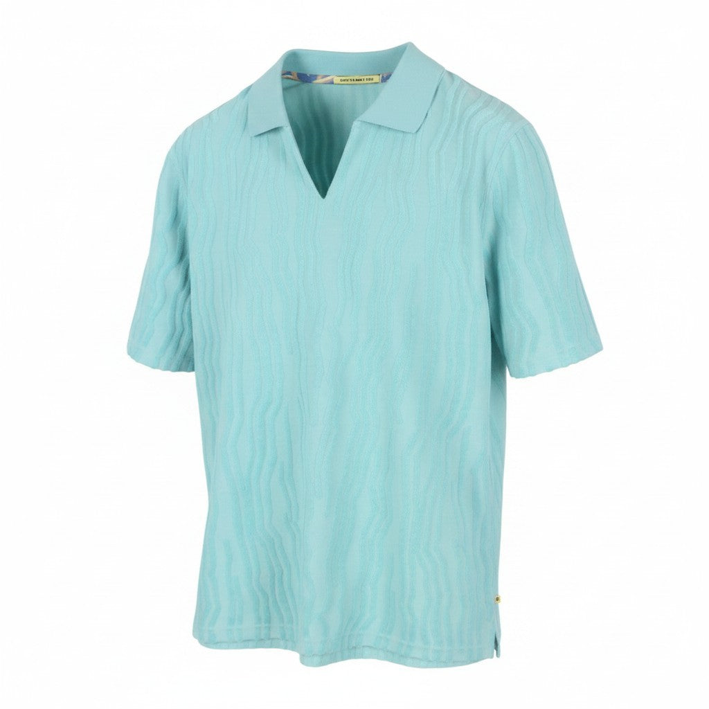SCOTCH & SODA Men Polos M Blue Jacquard Cotton Terry Relaxed Fit Short Sleeve