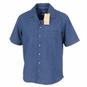 SCOTCH & SODA Men Shirt L Blue Denim Look Relaxed Fit Button Up Short Sleeve