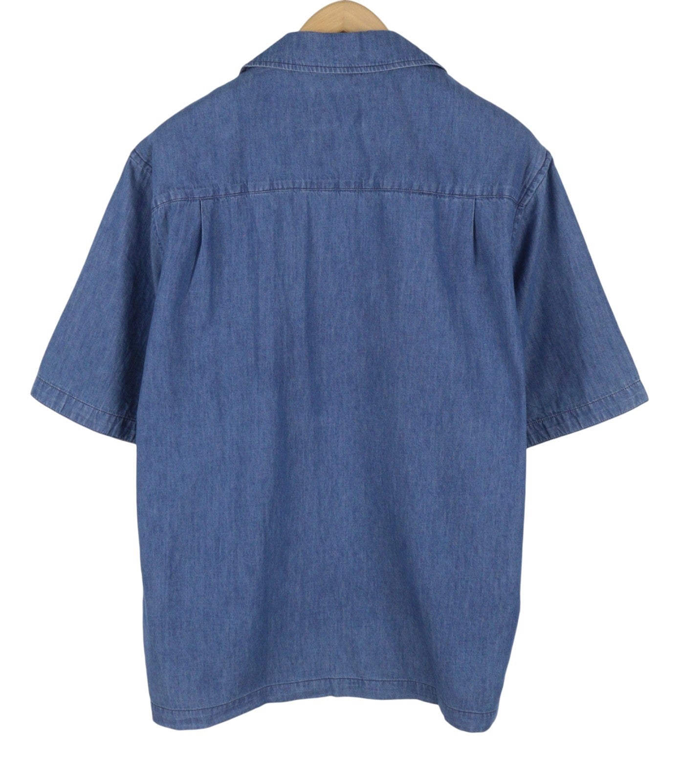 SCOTCH & SODA Men Shirt L Blue Denim Look Relaxed Fit Button Up Short Sleeve