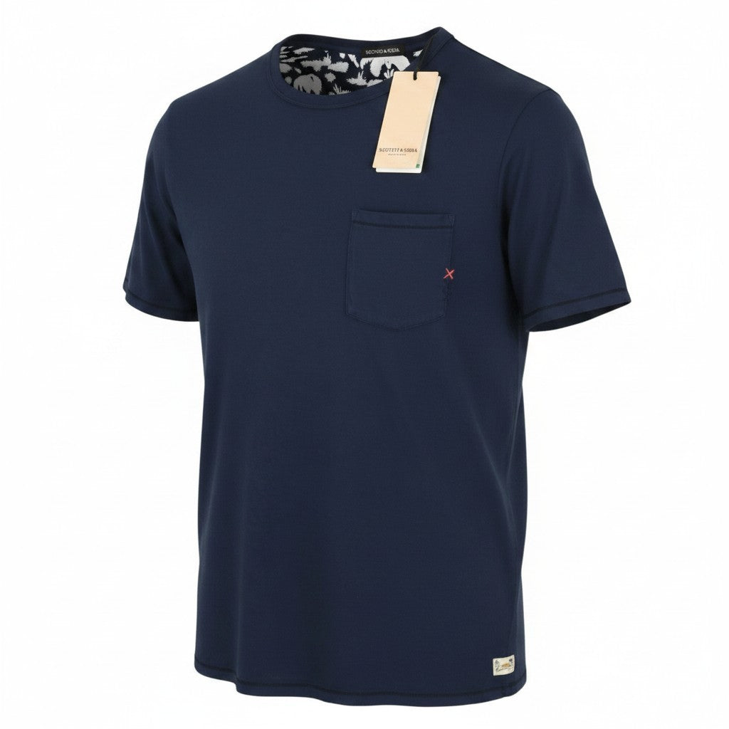 SCOTCH & SODA Men T-Shirt M Dark Blue Crew Neck Patch Pocket Short Sleeved
