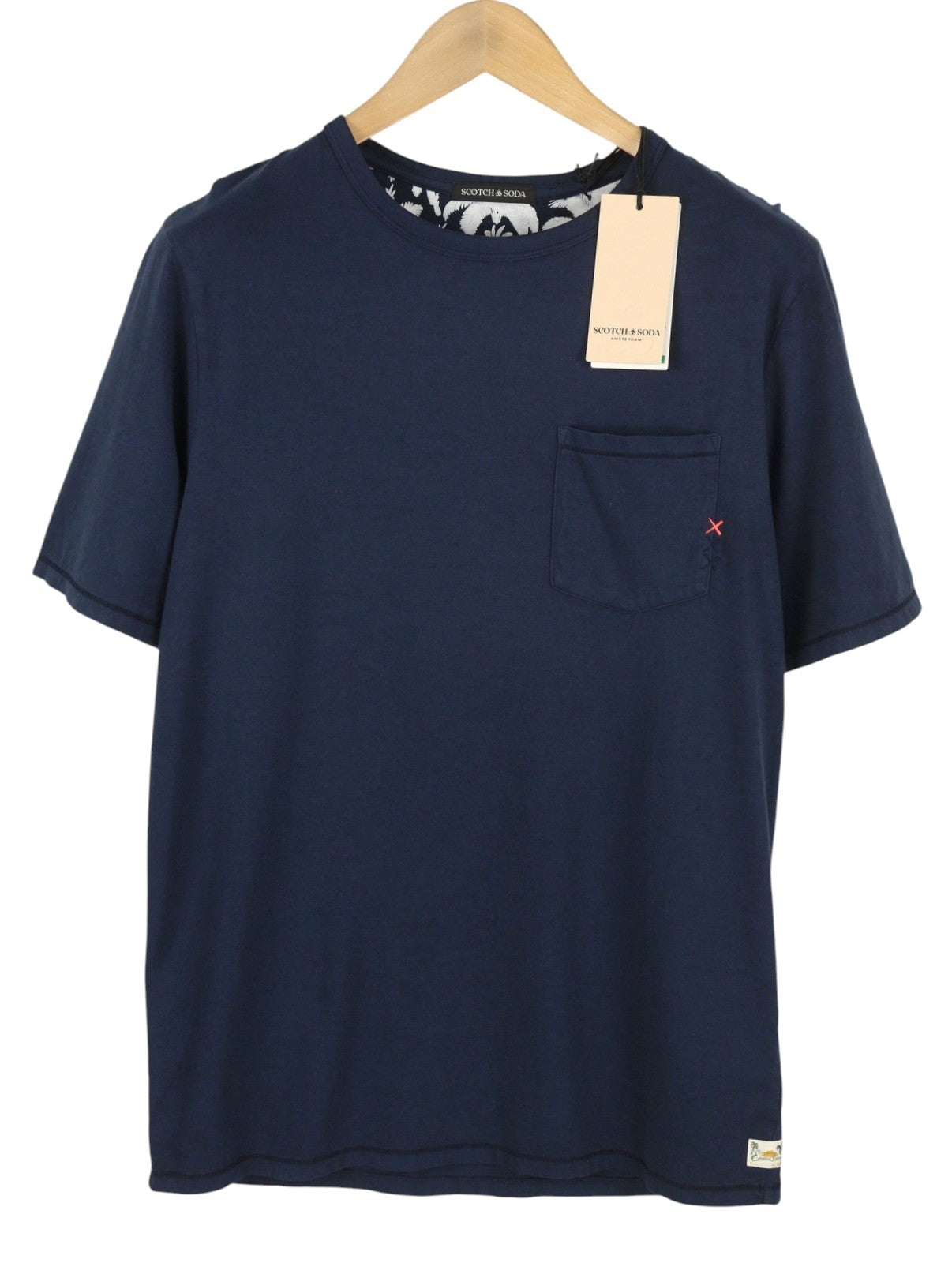 SCOTCH & SODA Men T-Shirt M Dark Blue Crew Neck Patch Pocket Short Sleeved
