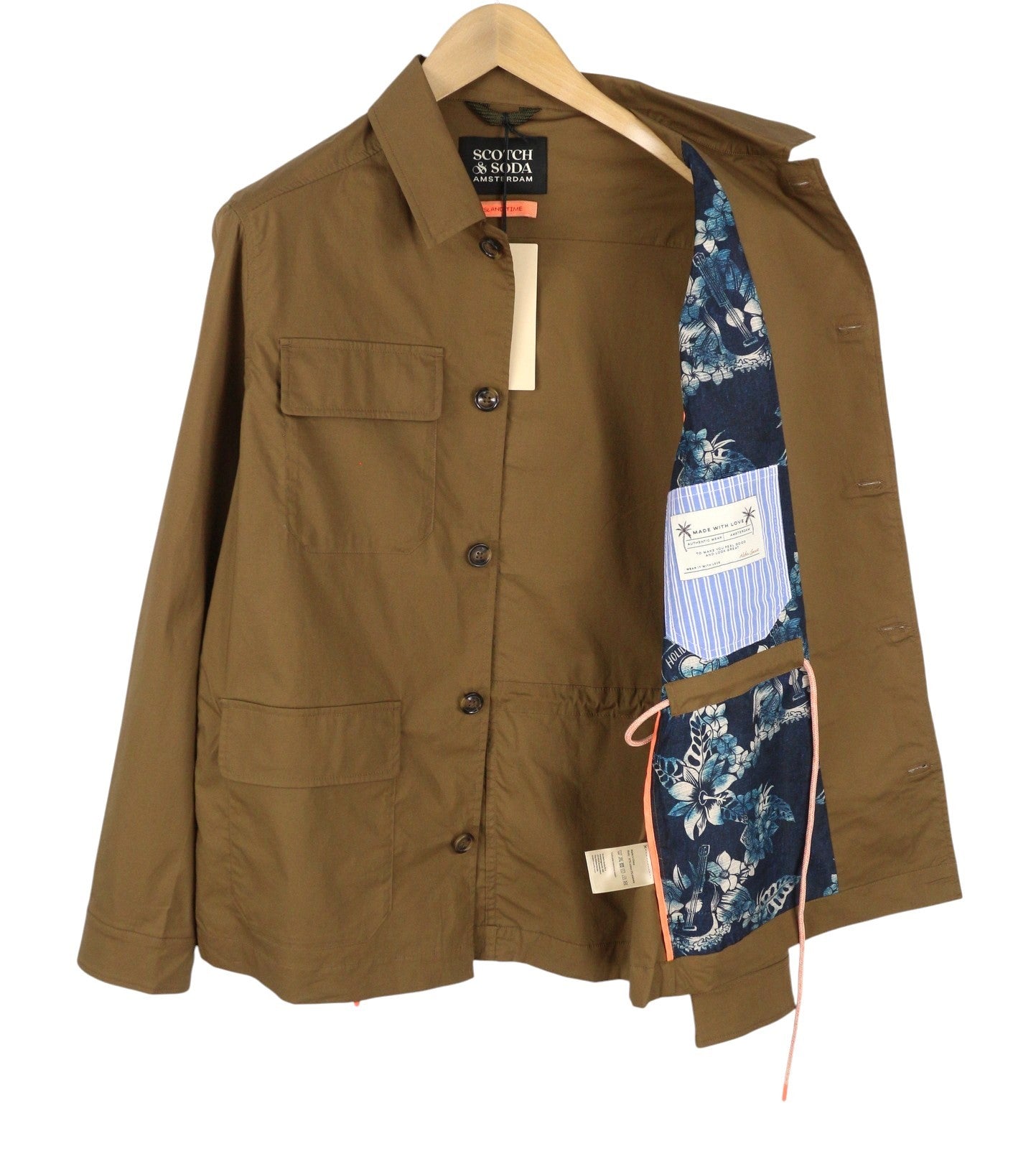 SCOTCH & SODA Men Jacket M Brown Patch Pockets Button Up Lightweight