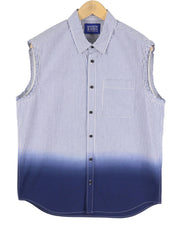 SCOTCH & SODA Men Shirt L Blue Pinstriped Button Up Patch Pocket Sleeveless