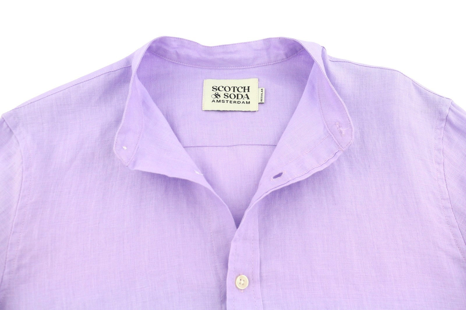 SCOTCH & SODA Men Shirt M Purple Linen Button Up Mandarin Collar