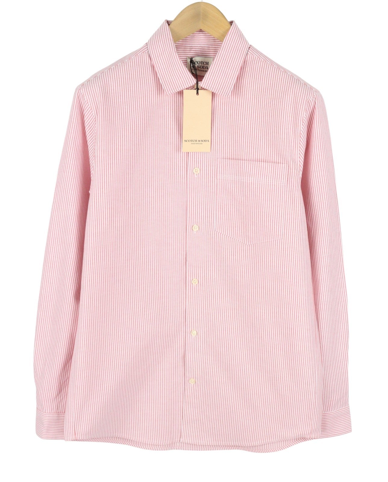 SCOTCH & SODA Men Shirt L Pink Pinstriped Spread Patch Pocket Casual