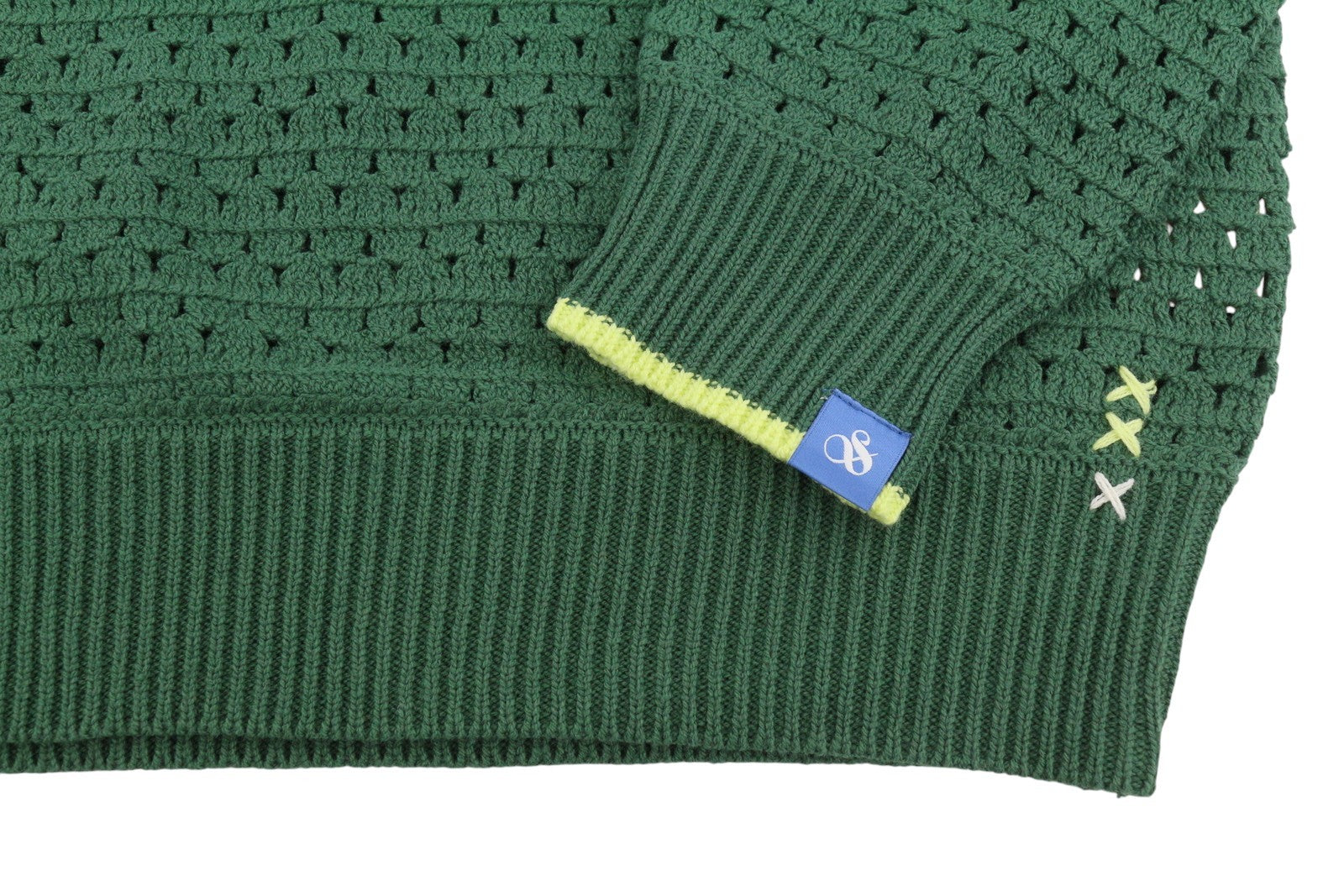SCOTCH & SODA Men Jumper L Green Open Knit Crew Neck Stretch Pull On
