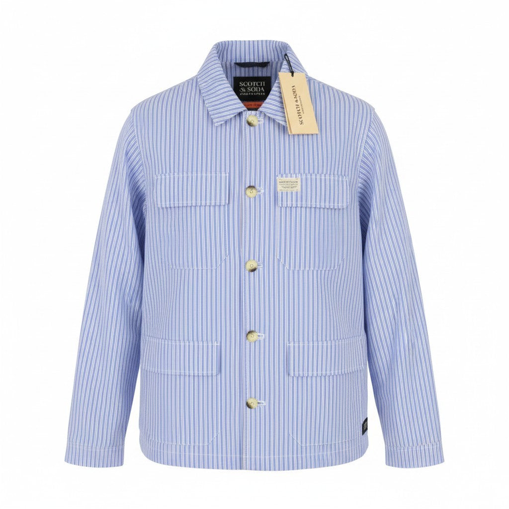 SCOTCH & SODA Men Jacket M Blue Pinstriped Button Up Patch Pocket Lightweight