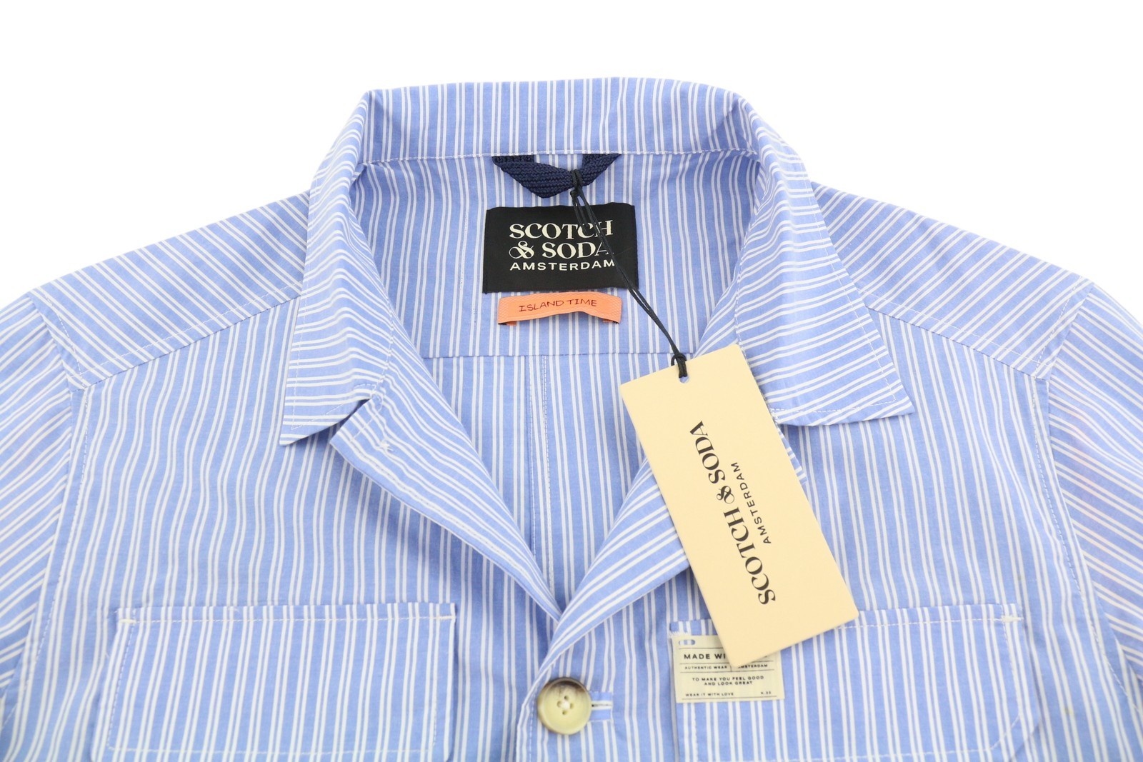 SCOTCH & SODA Men Jacket M Blue Pinstriped Button Up Patch Pocket Lightweight