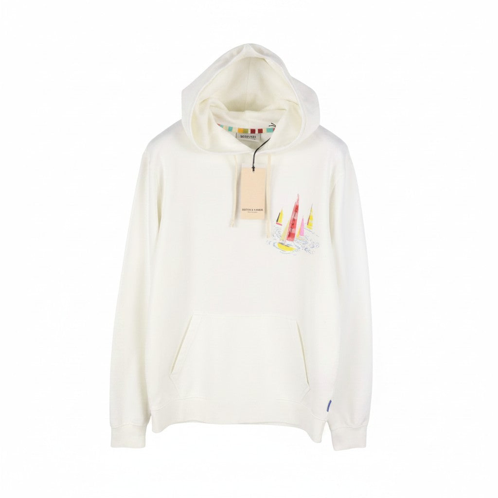 SCOTCH & SODA Men Hoodie L White Patterned Kangaroo Pocket Pull On