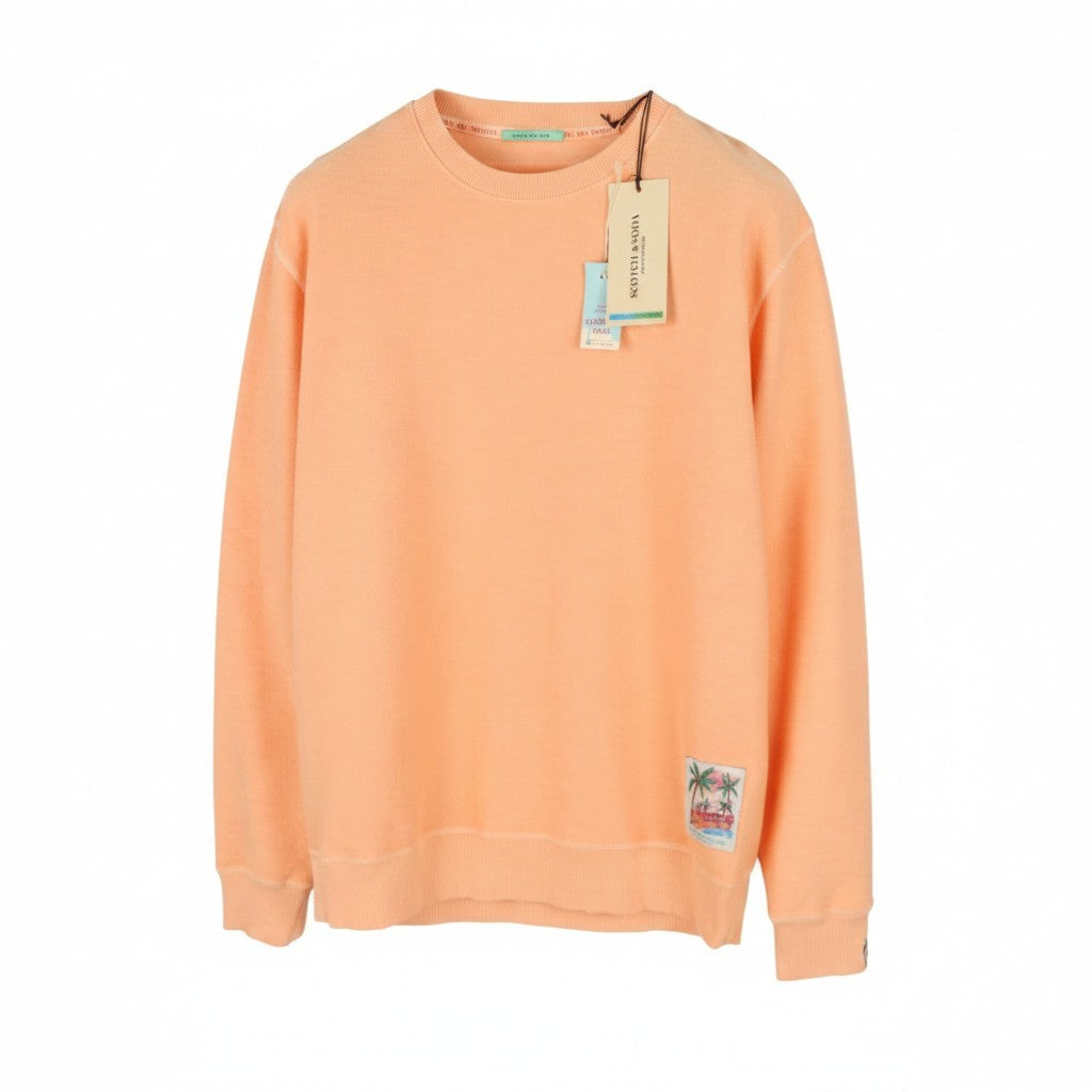 SCOTCH & SODA Men Sweatshirt L Orange Punch Garment Dyed Crew Neck Pull On
