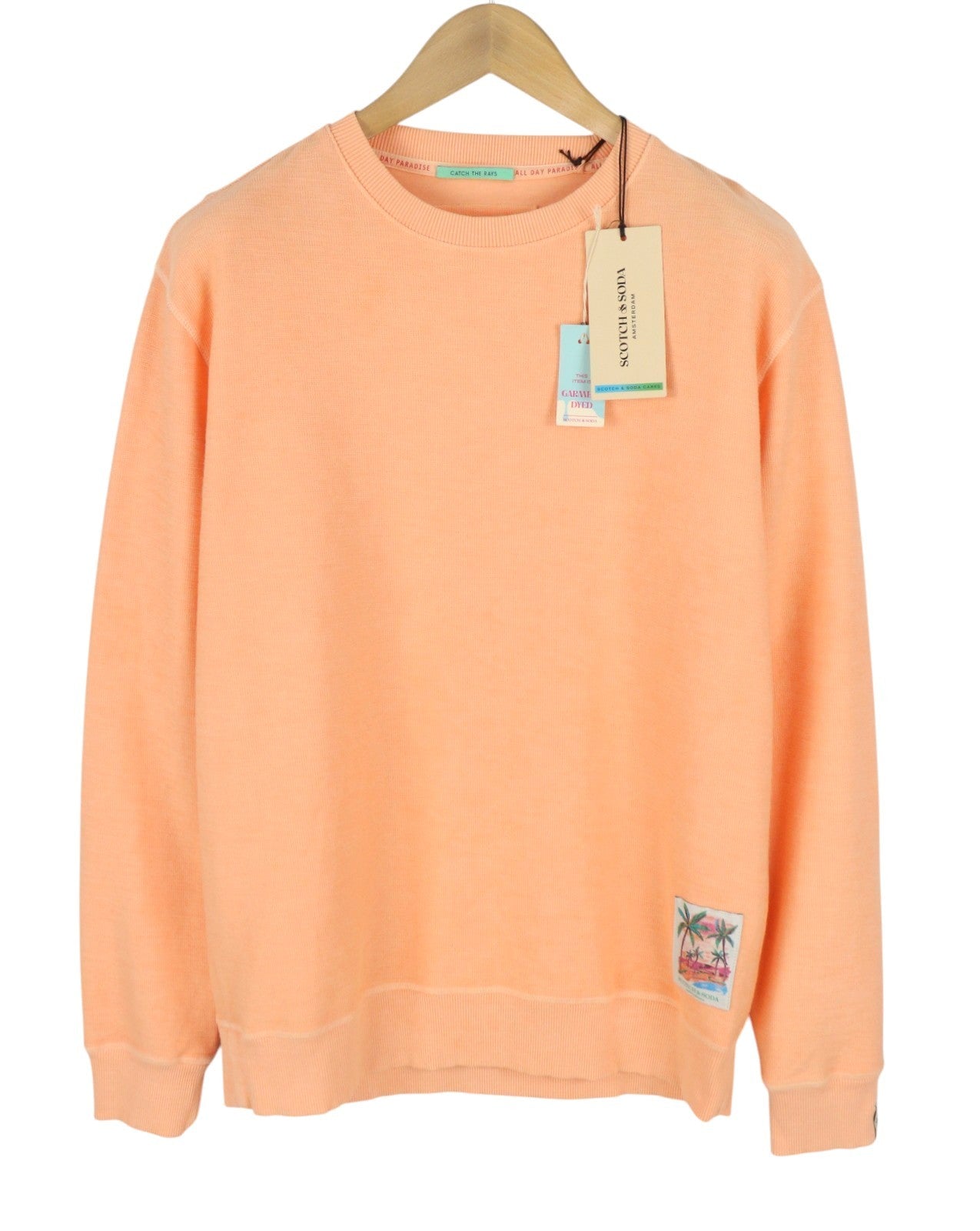 SCOTCH & SODA Men Sweatshirt L Orange Punch Garment Dyed Crew Neck Pull On