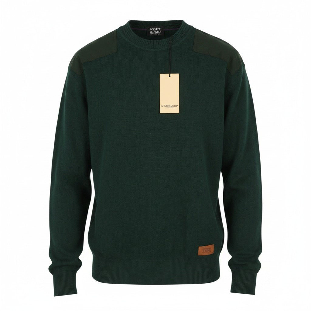 SCOTCH & SODA Men Jumper M Dark Green Crew Neck Shoulder Patches Pull On