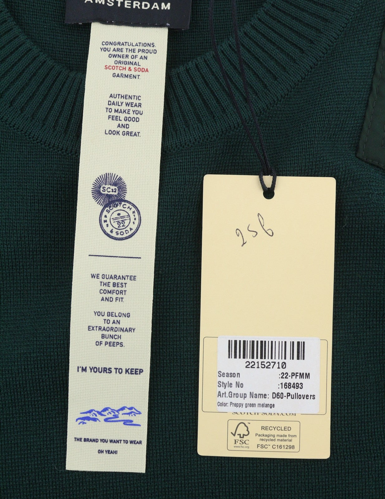 SCOTCH & SODA Men Jumper M Dark Green Crew Neck Shoulder Patches Pull On