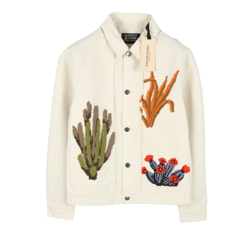 SCOTCH & SODA Men Jacket M Beige Embroidered Spread Button Up Lightweight
