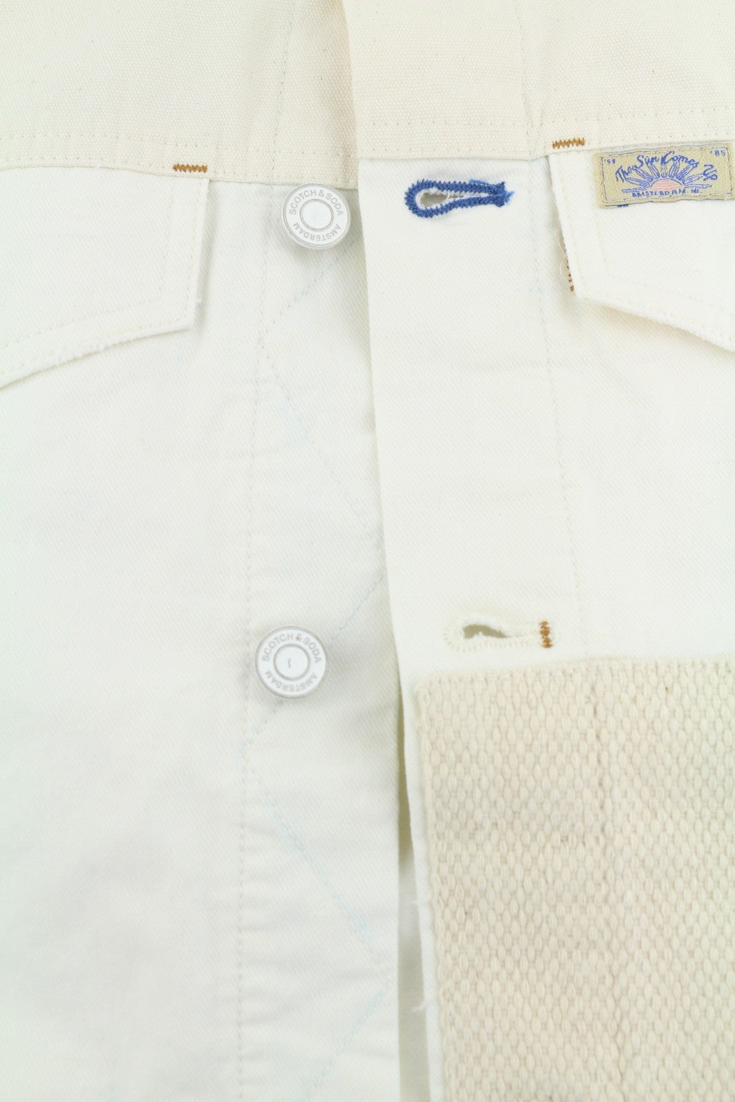 SCOTCH & SODA Men Jacket M Ivory Patches Button Up Lightweight Trucker