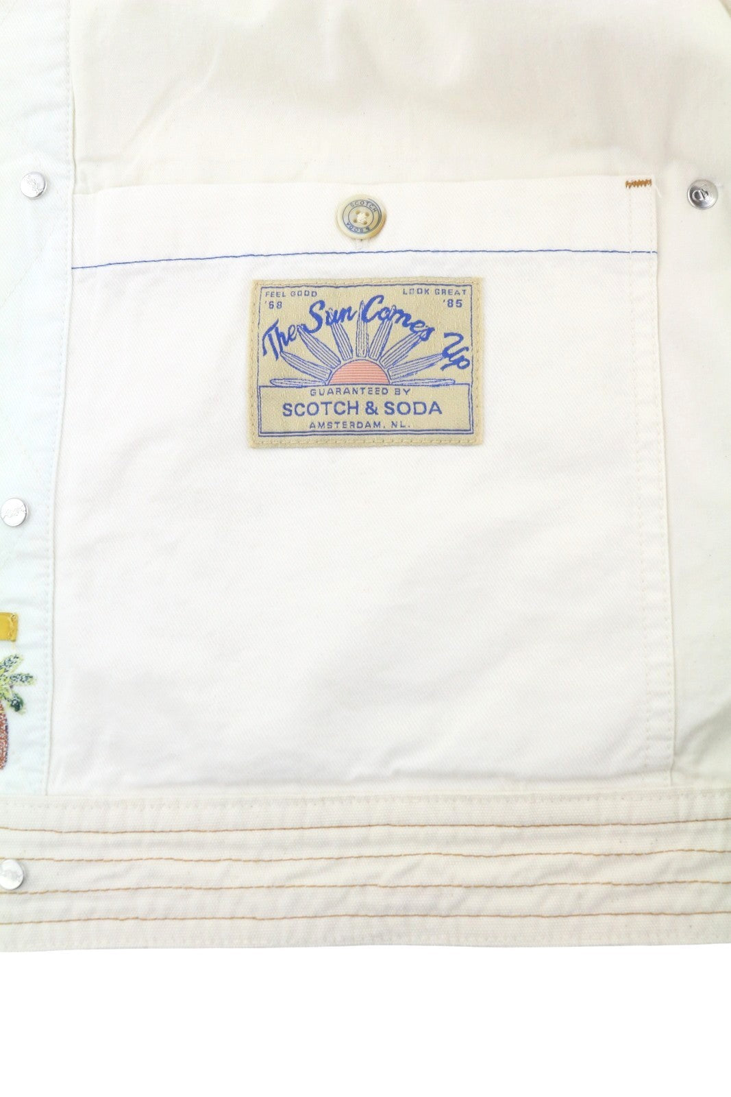 SCOTCH & SODA Men Jacket M Ivory Patches Button Up Lightweight Trucker