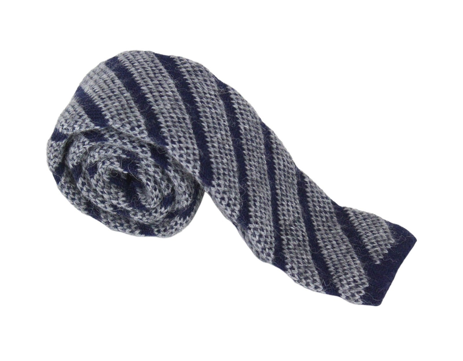 SUITSUPPLY Men Tie 146 x 5.8 cm Grey Alpaca Wool Blend Striped Knit Squared-End