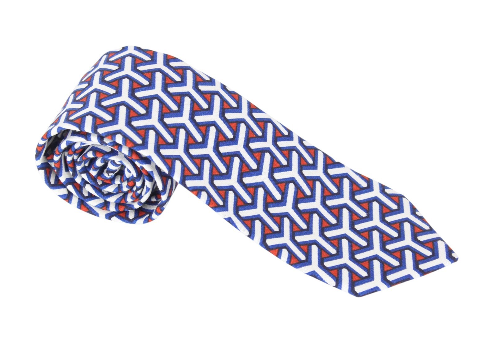 SUITSUPPLY Men Tie 148 x 8 cm Blue White Patterned Pointed-End Linen Cotton