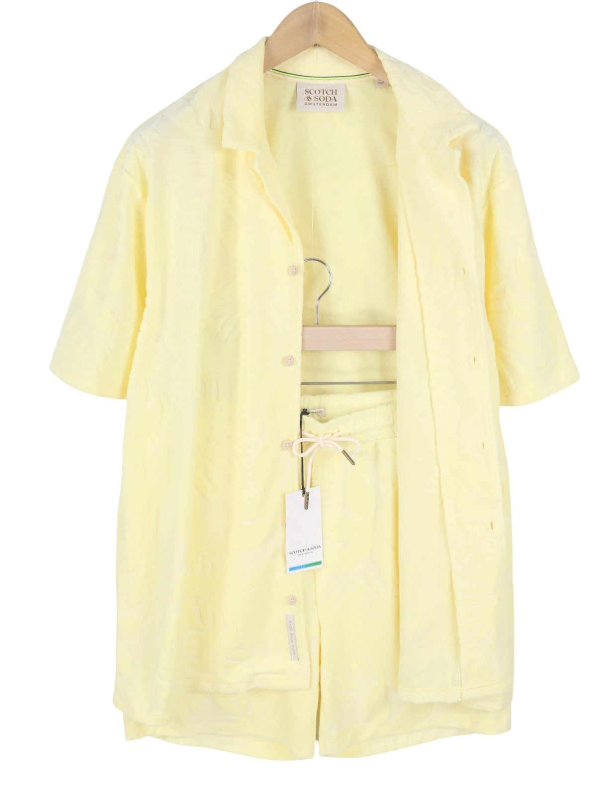 SCOTCH & SODA Men Set XL Yellow Terry Fabric Patterned Shirt & Shorts
