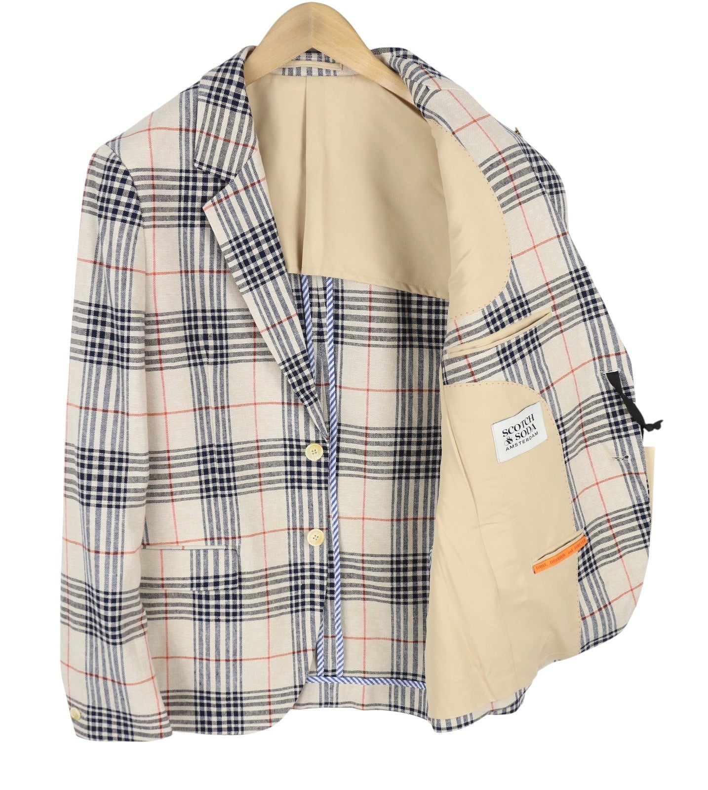 SCOTCH & SODA Men Blazer M Beige Plaid Half Lined Notch Lapel Single Breasted