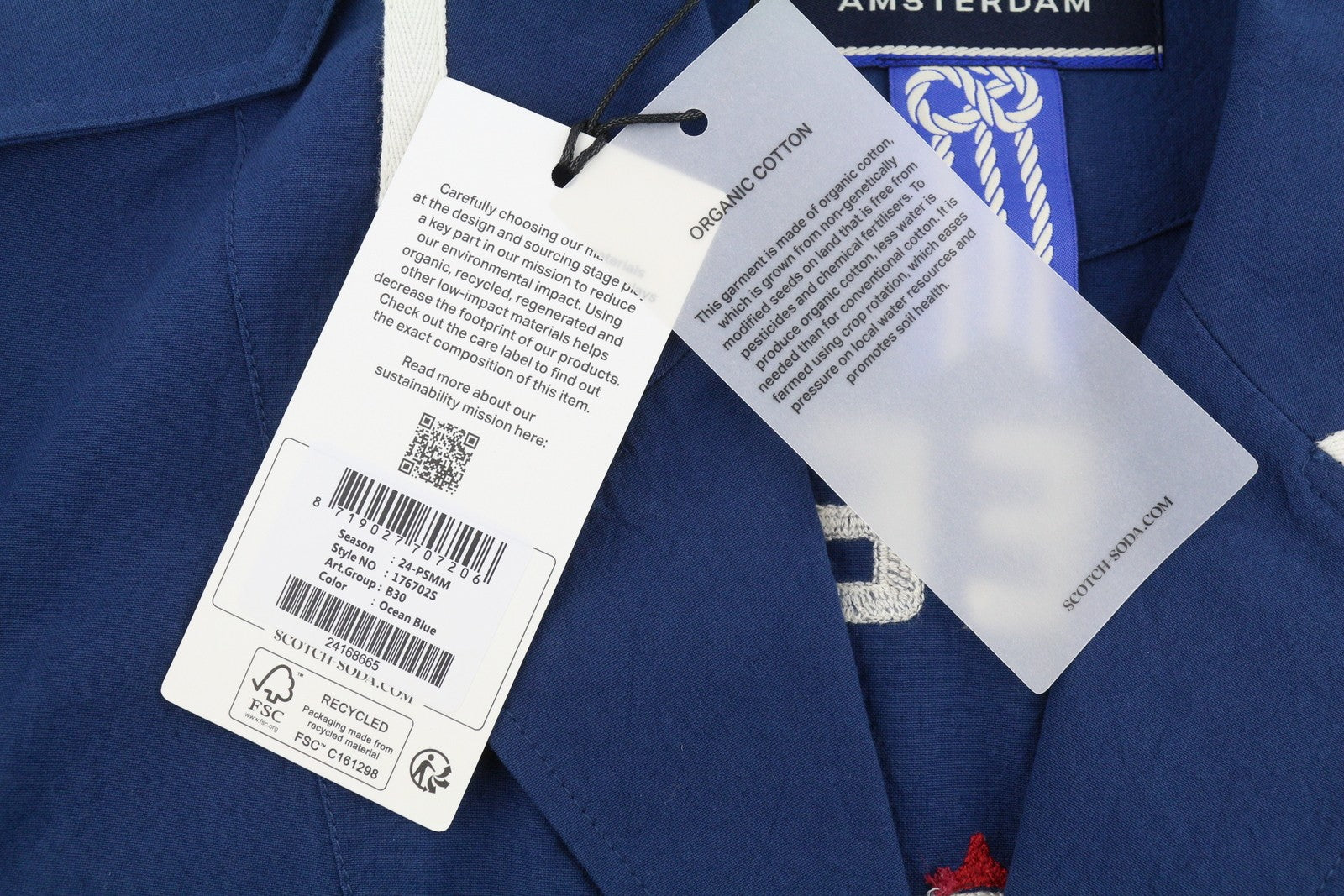 SCOTCH & SODA Men Blazer M Blue Cotton Notch Lapel Single Breasted