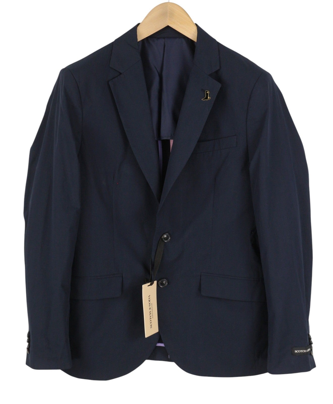 SCOTCH & SODA Men Blazer M Dark Blue Cotton Half Lined Notch Single Breasted