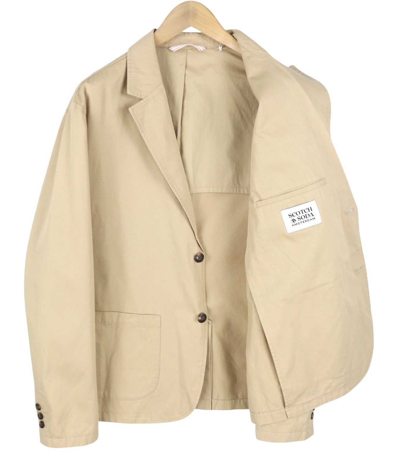 SCOTCH & SODA Men Blazer L Beige Half Lined Notch Lapel Single Breasted