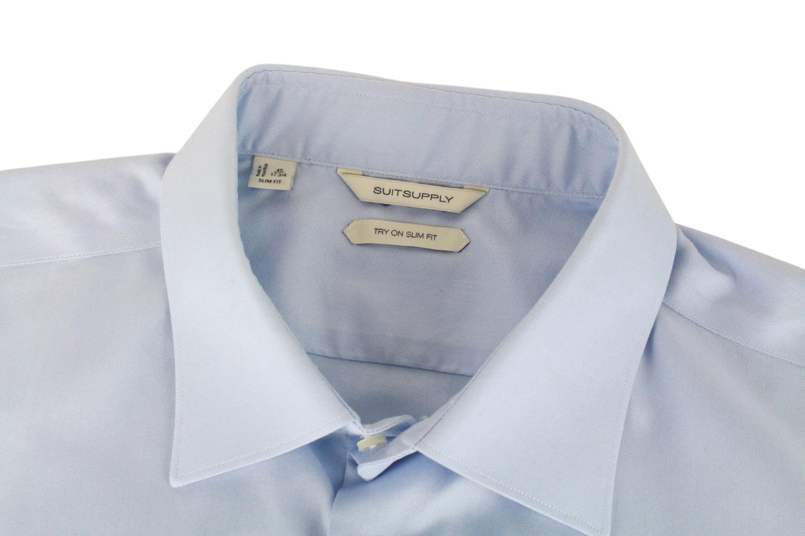 SUITSUPPLY Men Shirt 45/17 3/4 Slim Blue Pure Cotton Long Sleeved Classic