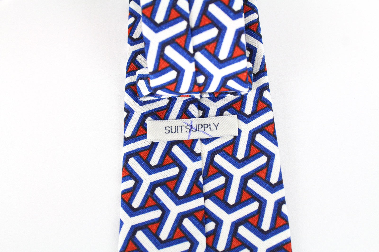 SUITSUPPLY Men Tie 148 x 8 cm Linen Cotton Blend Blue Knit Formal Graphic Print