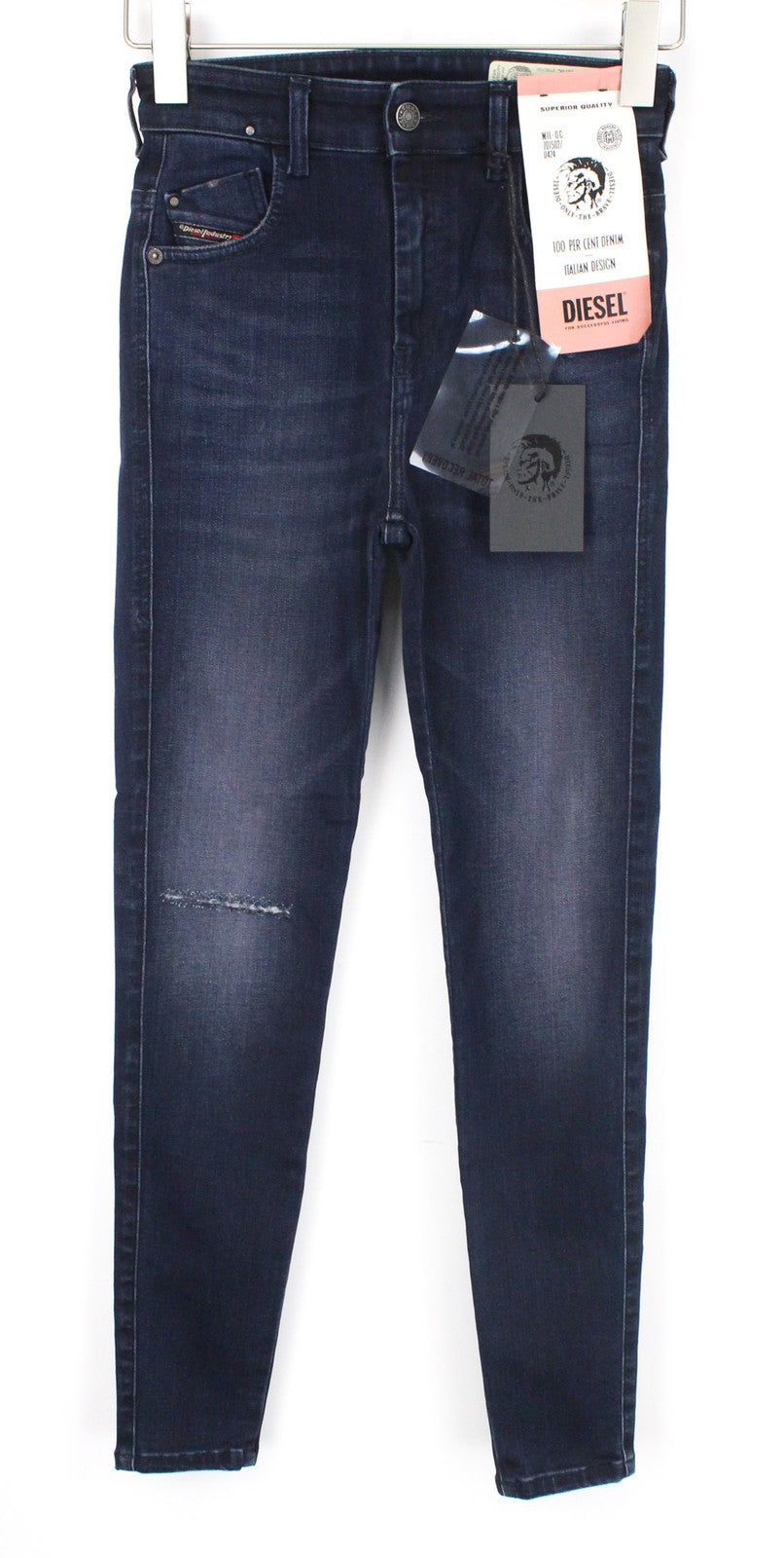 DIESEL Slandy-High 0870C Women Jeans W24/L30 Blue Stretch Super Skinny Distress