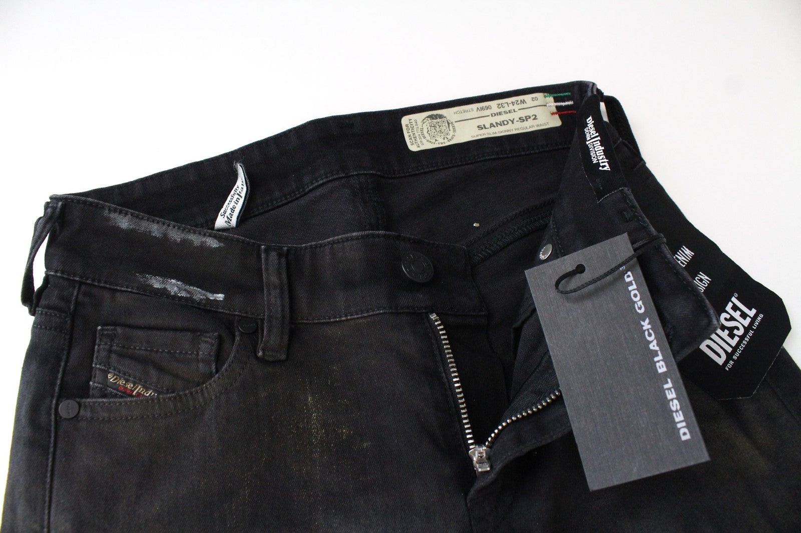 DIESEL Slandy-SP2 069IV Women Jeans W24/L32 Black Stretch Super Slim Skinny