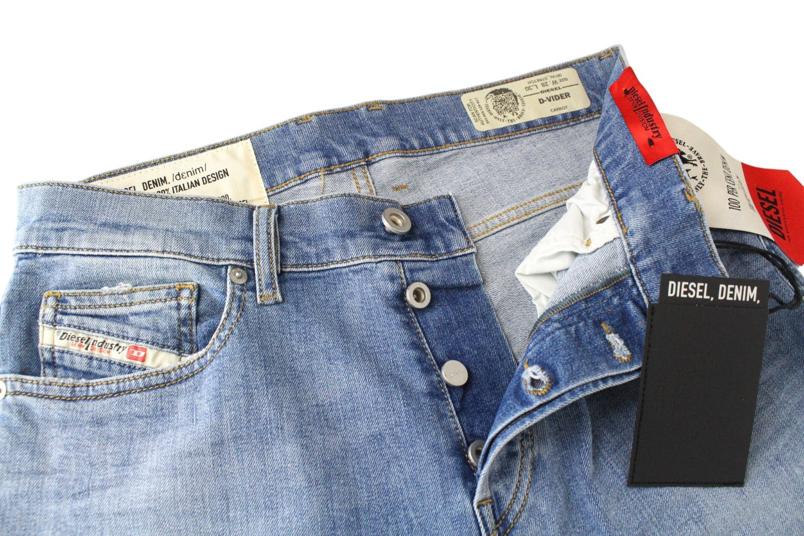DIESEL D-Vider 081AL Men Jeans W28/L30 Mid Blue Stretch Carrot Fit Button-Fly