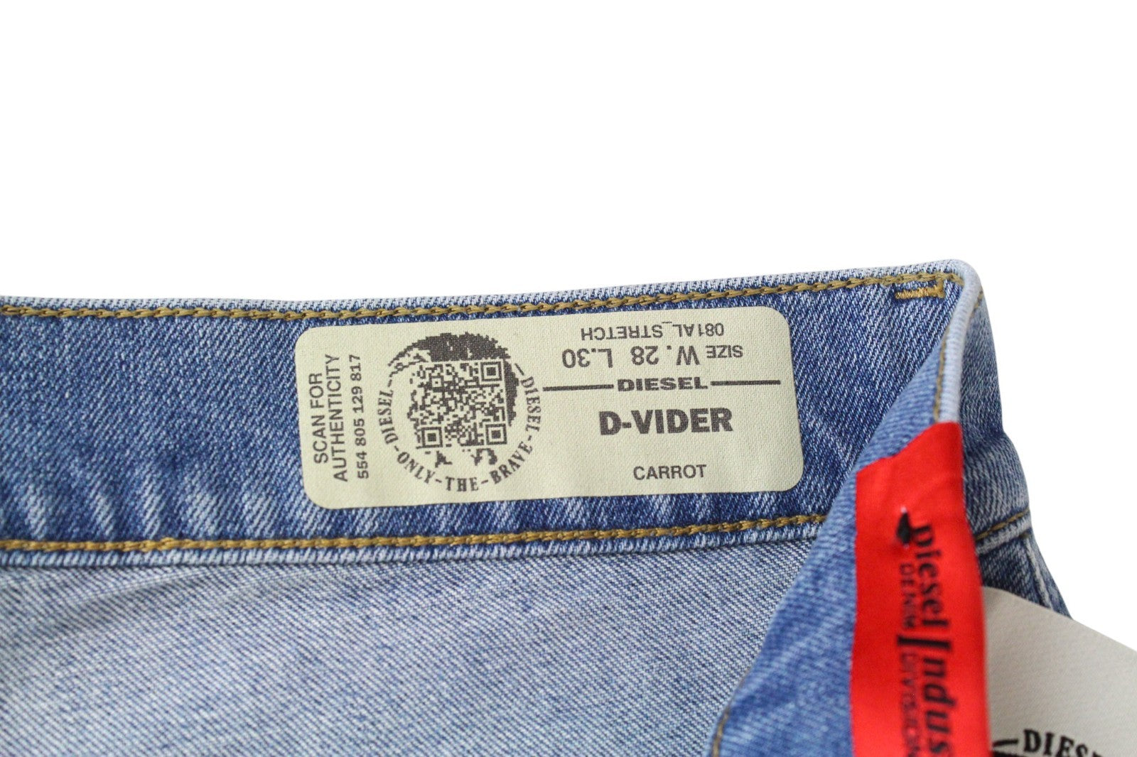 DIESEL D-Vider 081AL Men Jeans W28/L30 Mid Blue Stretch Carrot Fit Button-Fly