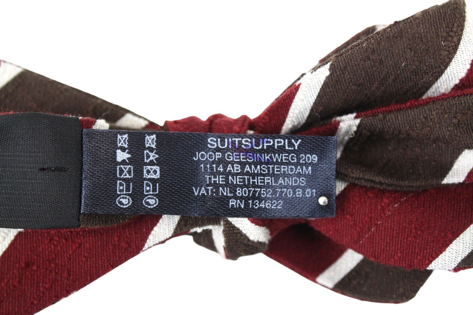 SUITSUPPLY Men Bowtie 45 cm Brown Red Striped Pure Silk Classic Butterfly