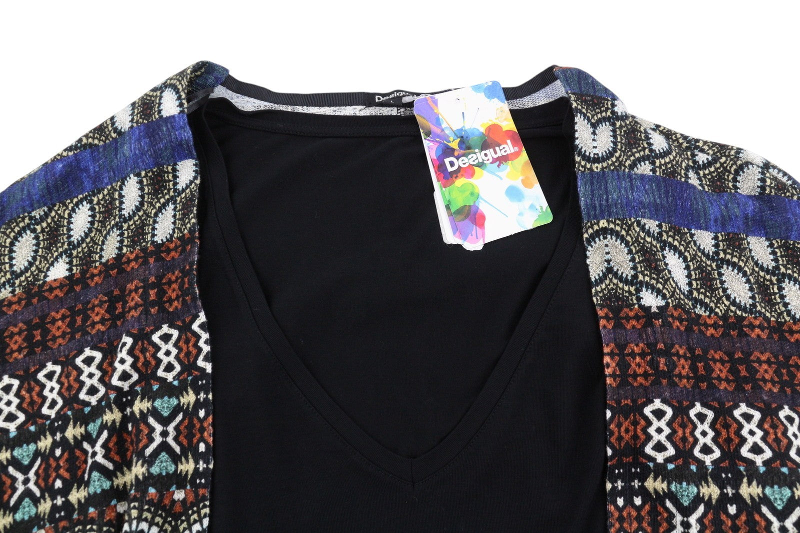 DESIGUAL Jamil Women's Jumper L Draped Asymmetric Layered 2in1 Knit Top