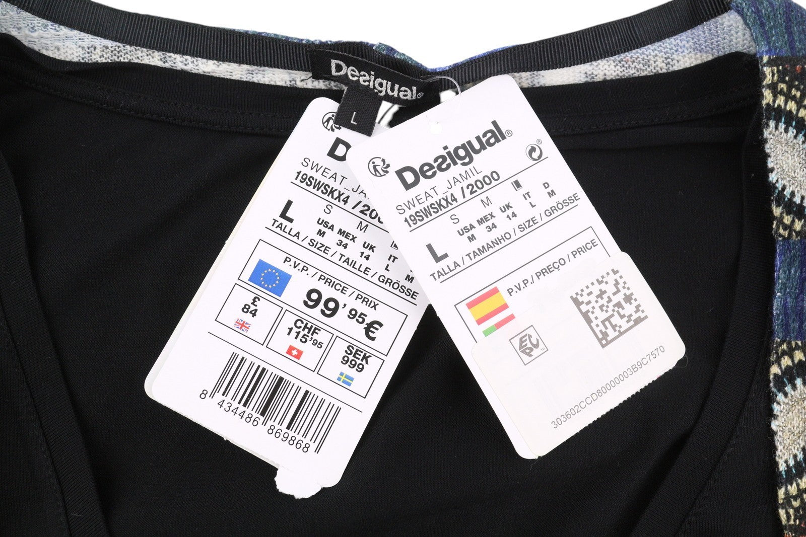 DESIGUAL Jamil Women's Jumper L Draped Asymmetric Layered 2in1 Knit Top