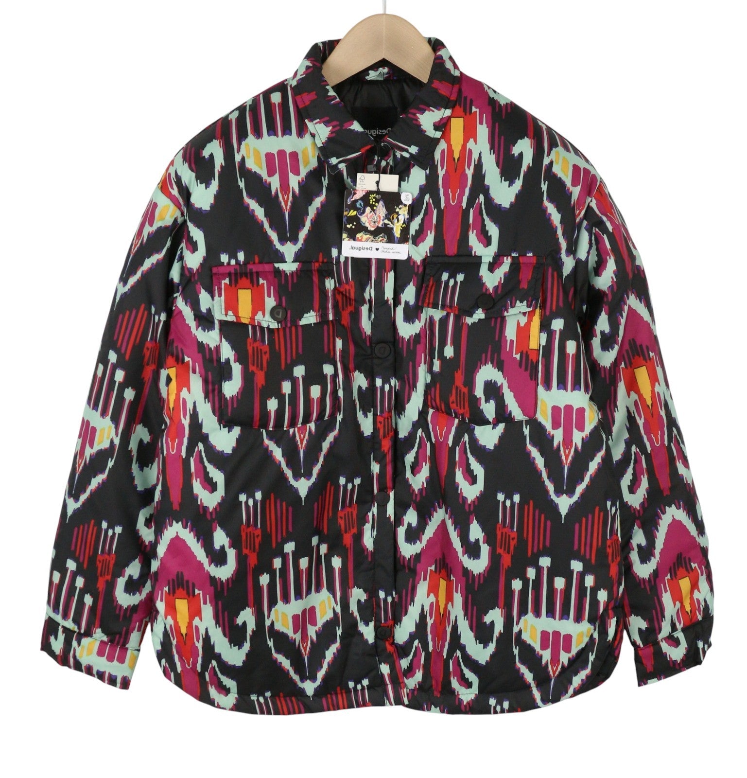 DESIGUAL Eliot Women's Jacket L Bright Abstract Print Padded Snap Front Coat