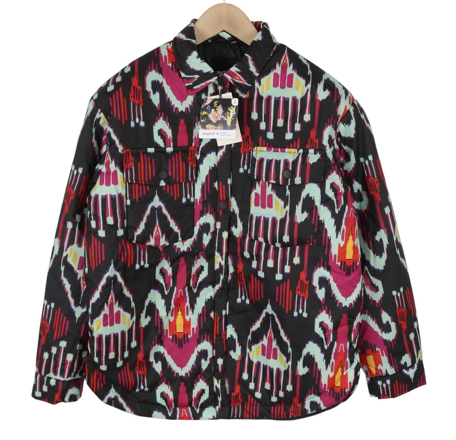 DESIGUAL Eliot Women's Jacket M Vivid Abstract Print Padded Snap Front Coat