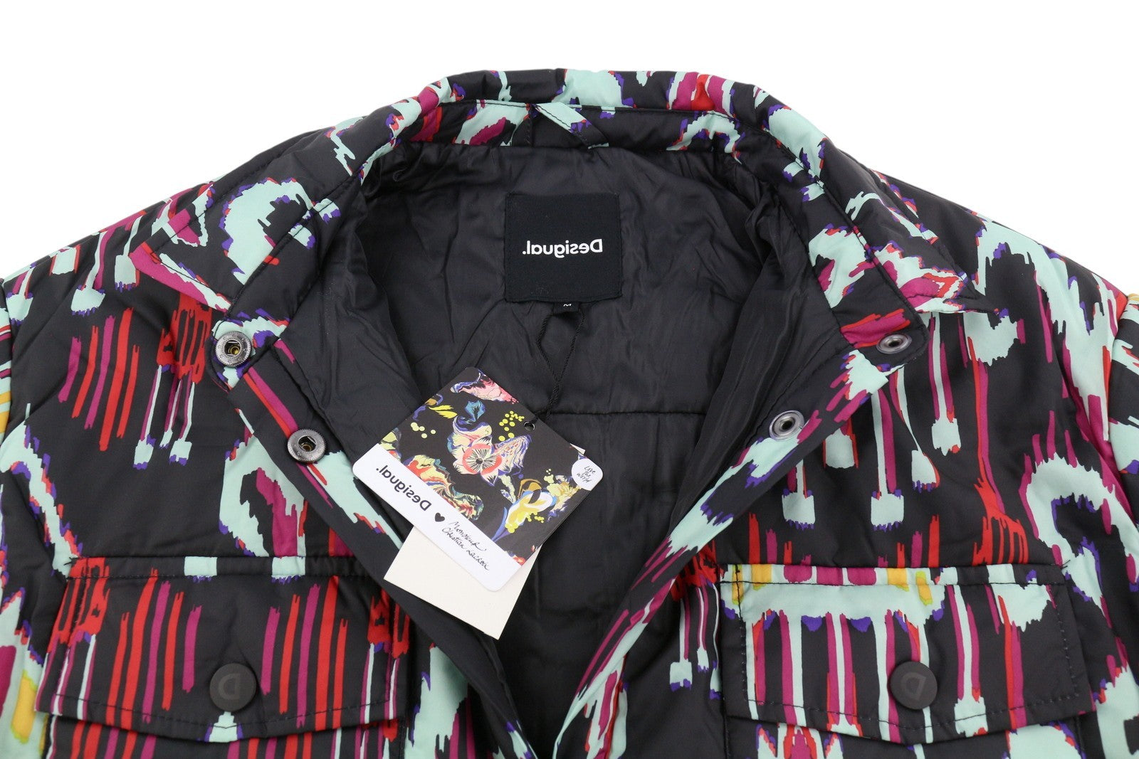 DESIGUAL Eliot Women's Jacket M Vivid Abstract Print Padded Snap Front Coat