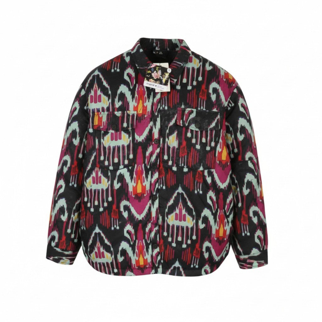 DESIGUAL Eliot Women's Jacket XL Multi Abstract Print Padded Snap Button Coat