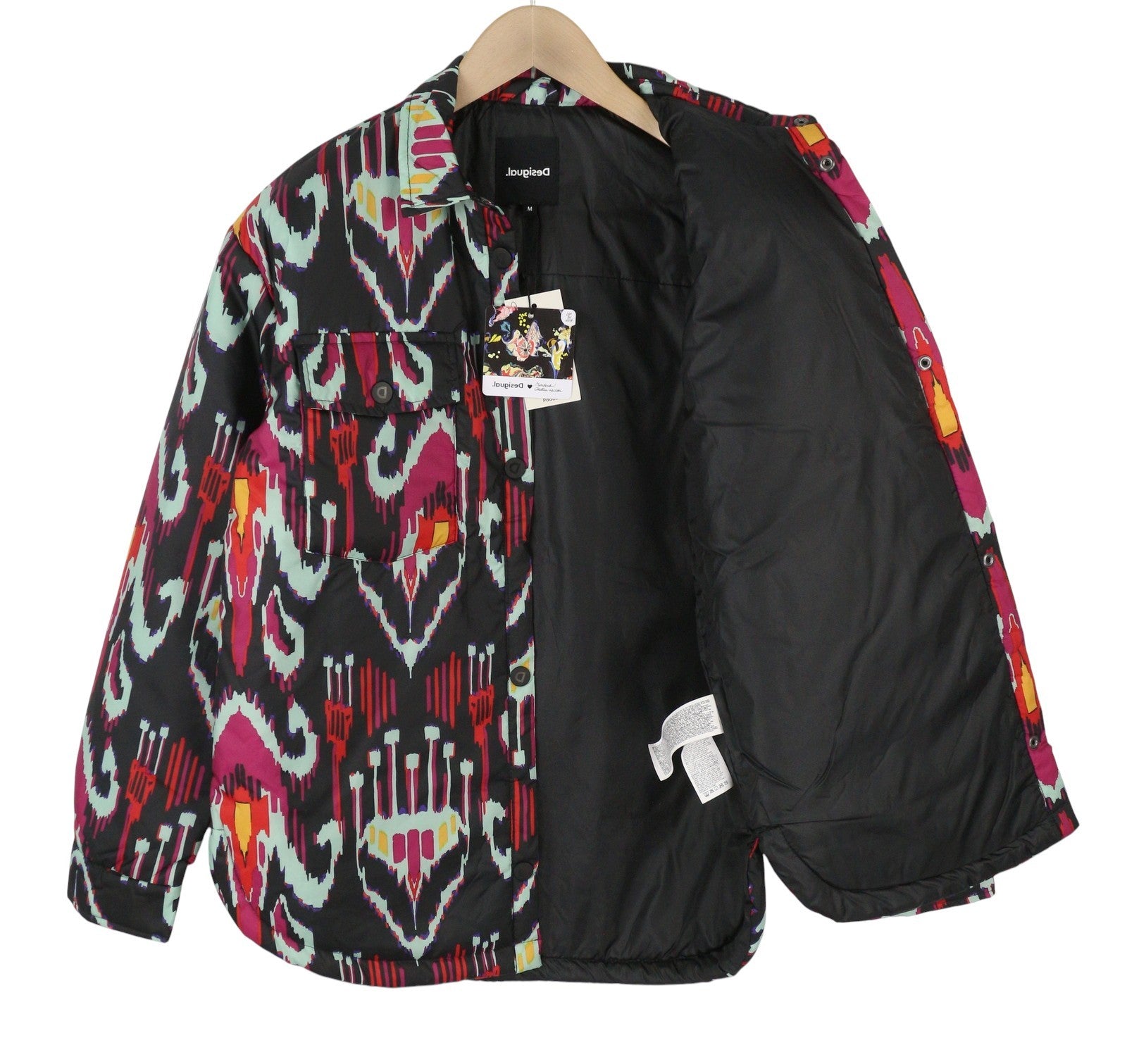 DESIGUAL Eliot Women's Jacket M Abstract Pattern Padded Snap Button Coat