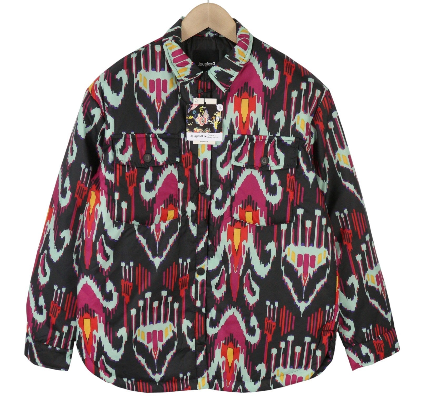 DESIGUAL Eliot Women's Jacket M Abstract Pattern Padded Snap Button Coat