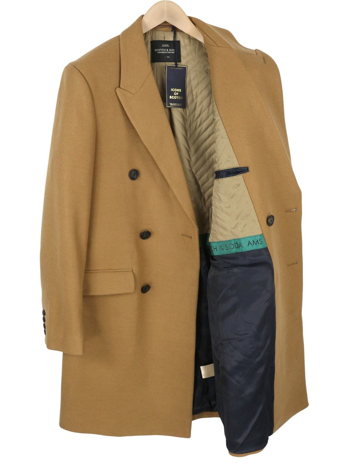 SCOTCH & SODA Men's Coat M Brown Double Breasted Peak Lapel Longline