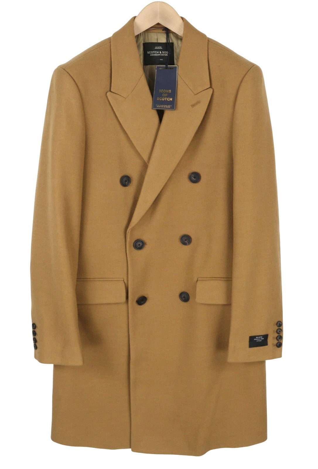 SCOTCH & SODA Men's Coat M Brown Double Breasted Peak Lapel Longline
